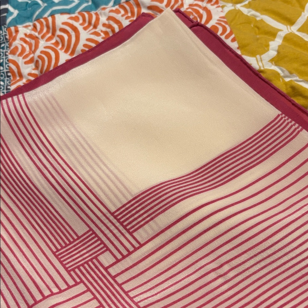 Dior Red and Cream Striped Silk Scarf - Picture 5 of 7